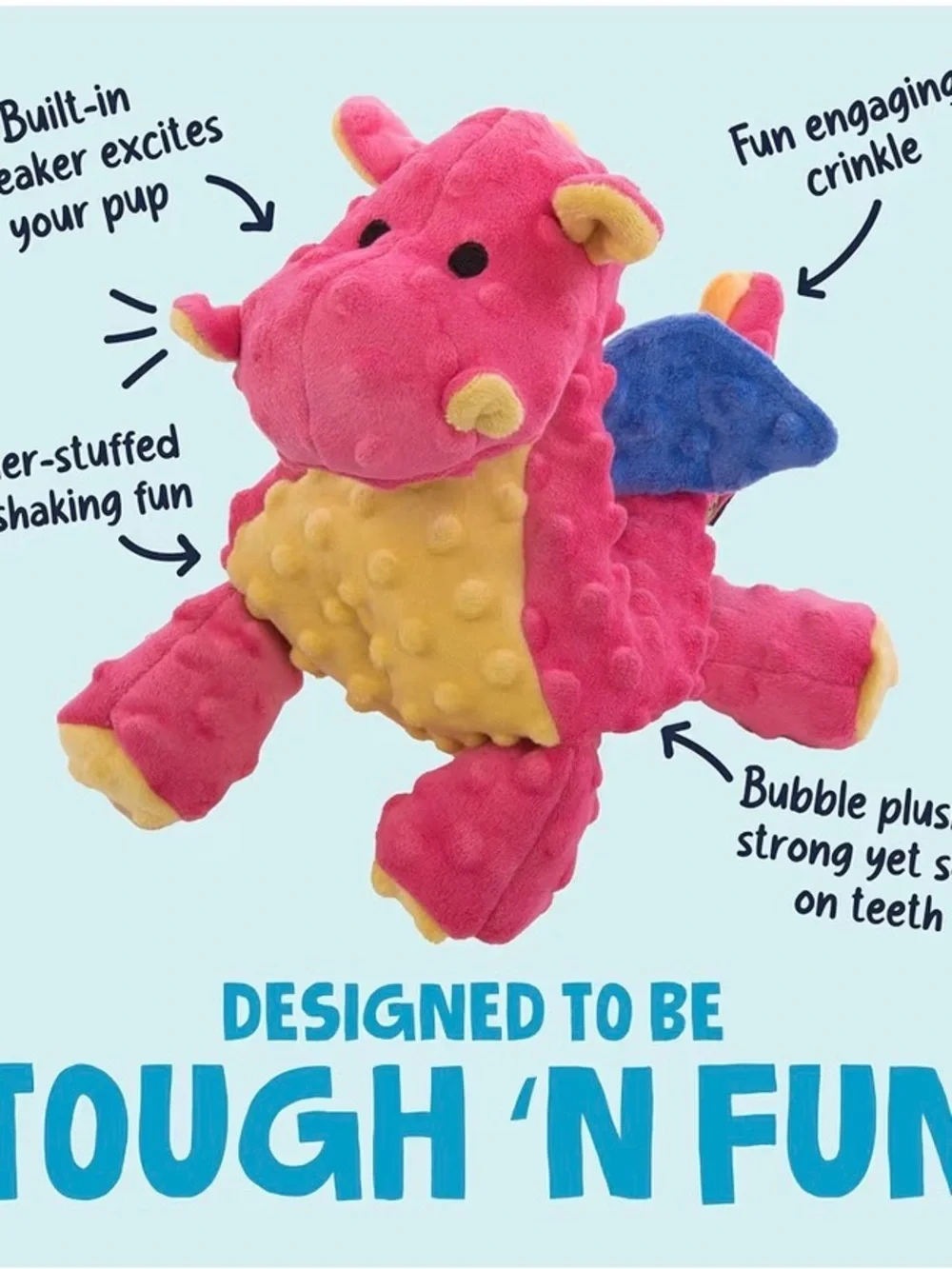 goDog Bubble Plush Dragons Squeaky Dog Toy